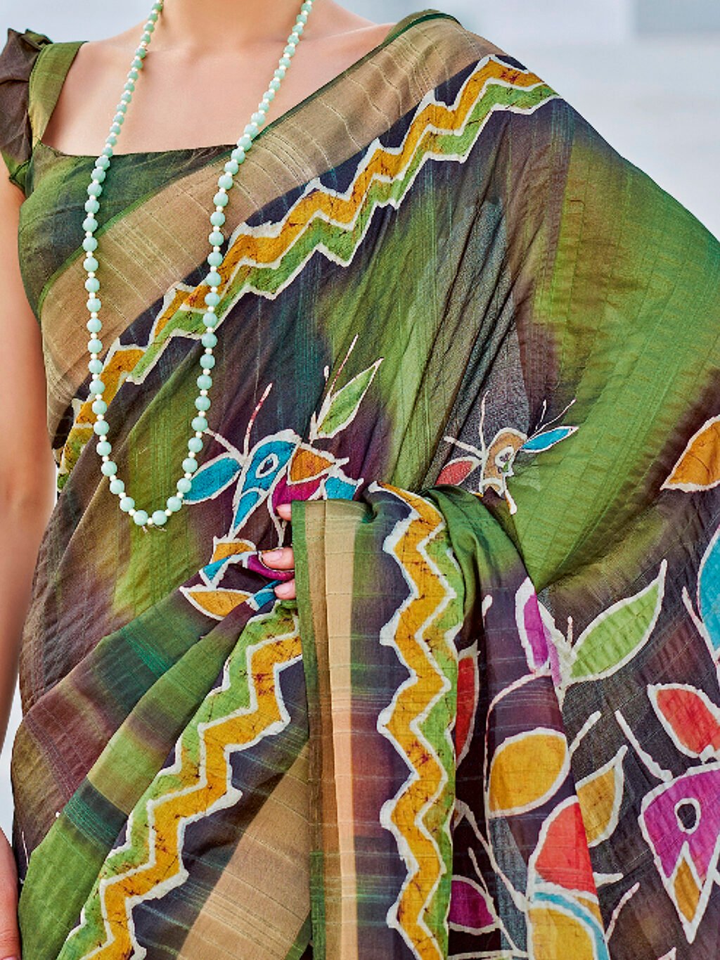 Green Cotton Saree - Image 4