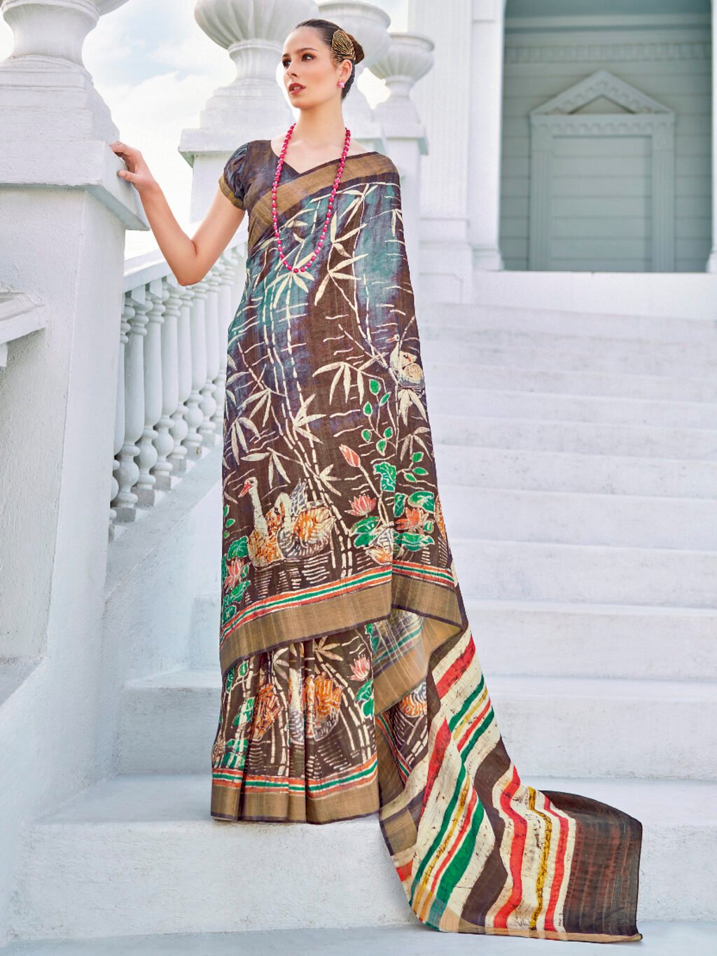 Image of Brown Cotton Saree