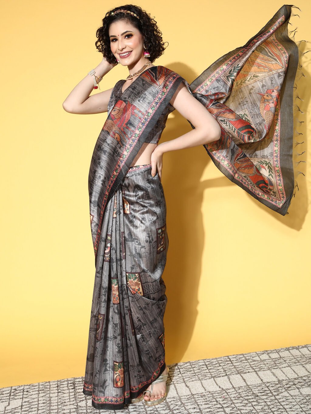 Image of Charcoal Grey Silk Saree