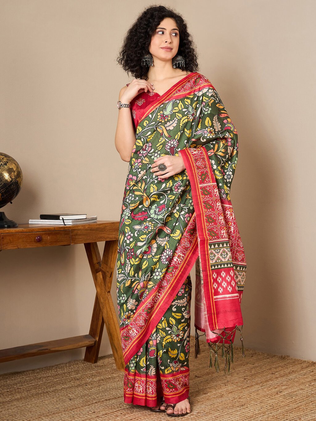 Image of Olive Silk Saree
