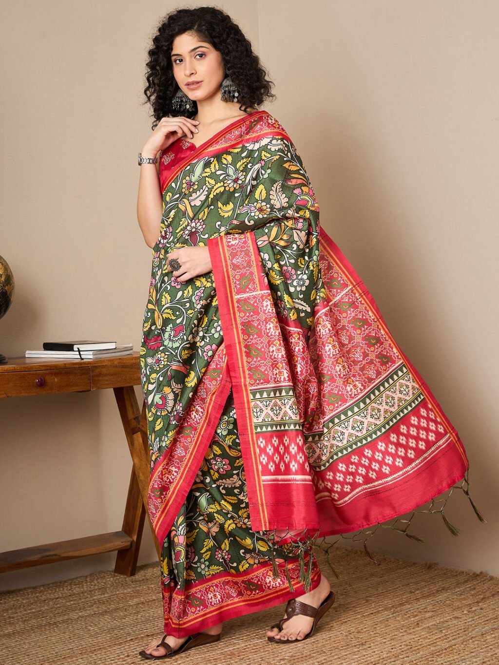 Olive Silk Saree - Image 3