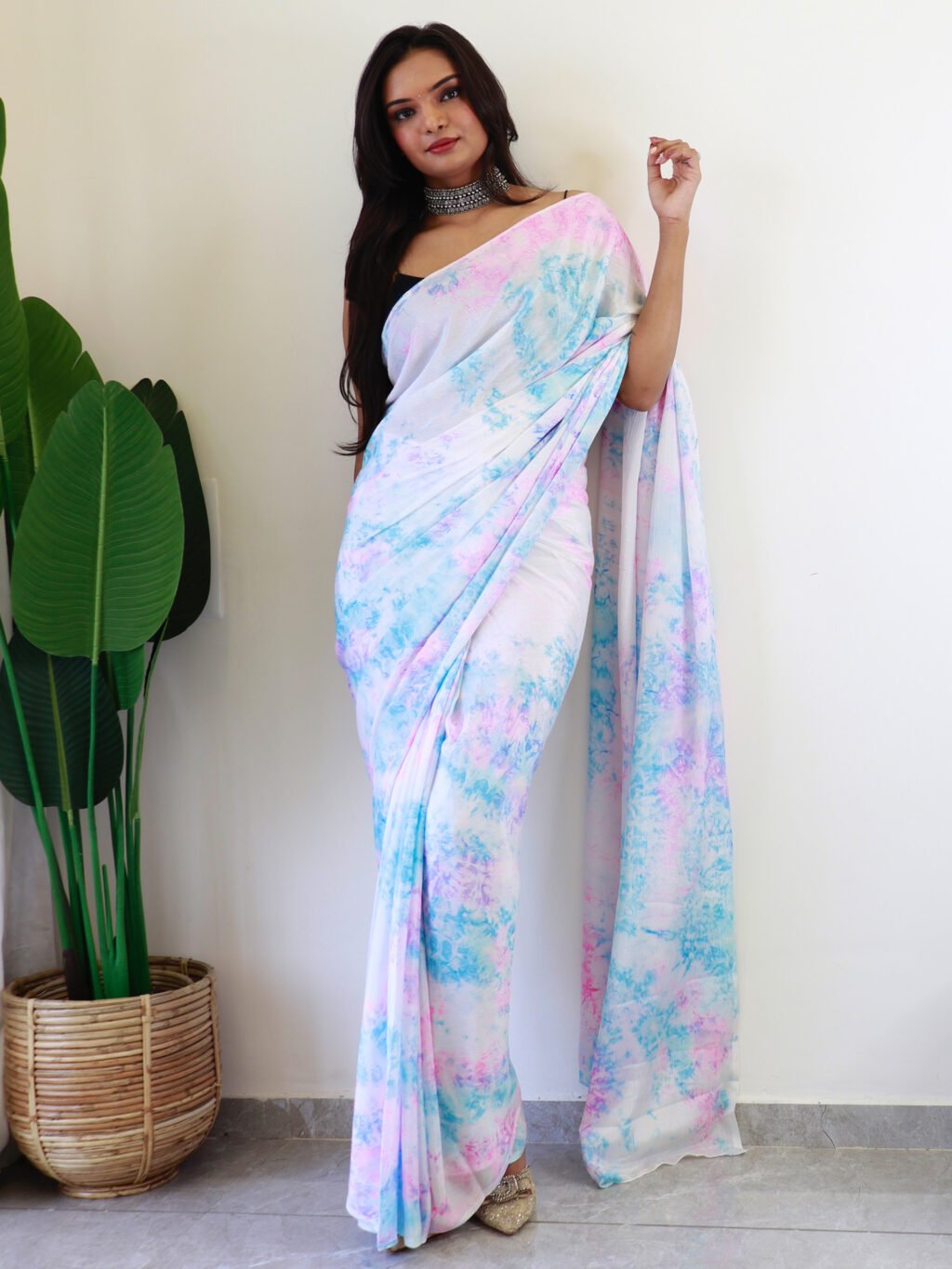 Image of Multicolored Chiffon Saree