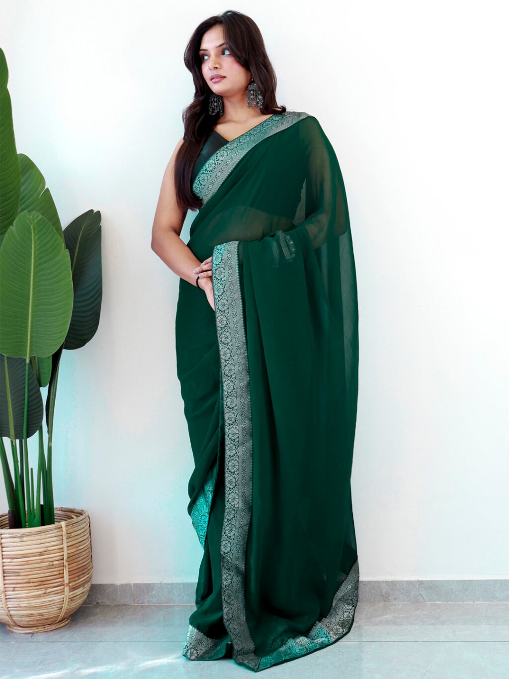 Green Georgette Saree - Image 3