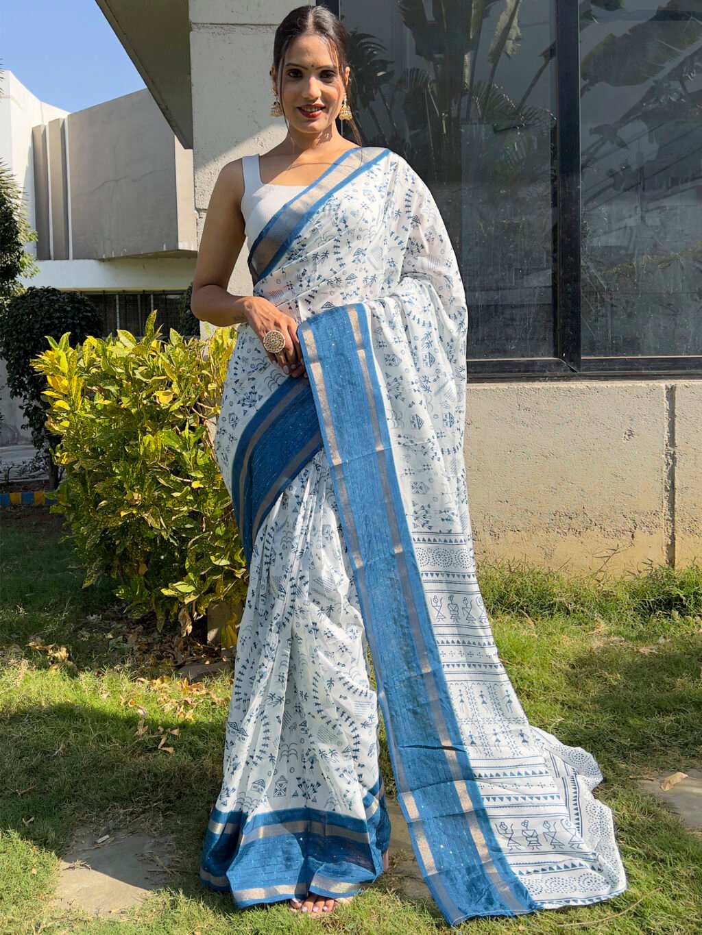 Image of White Silk Saree