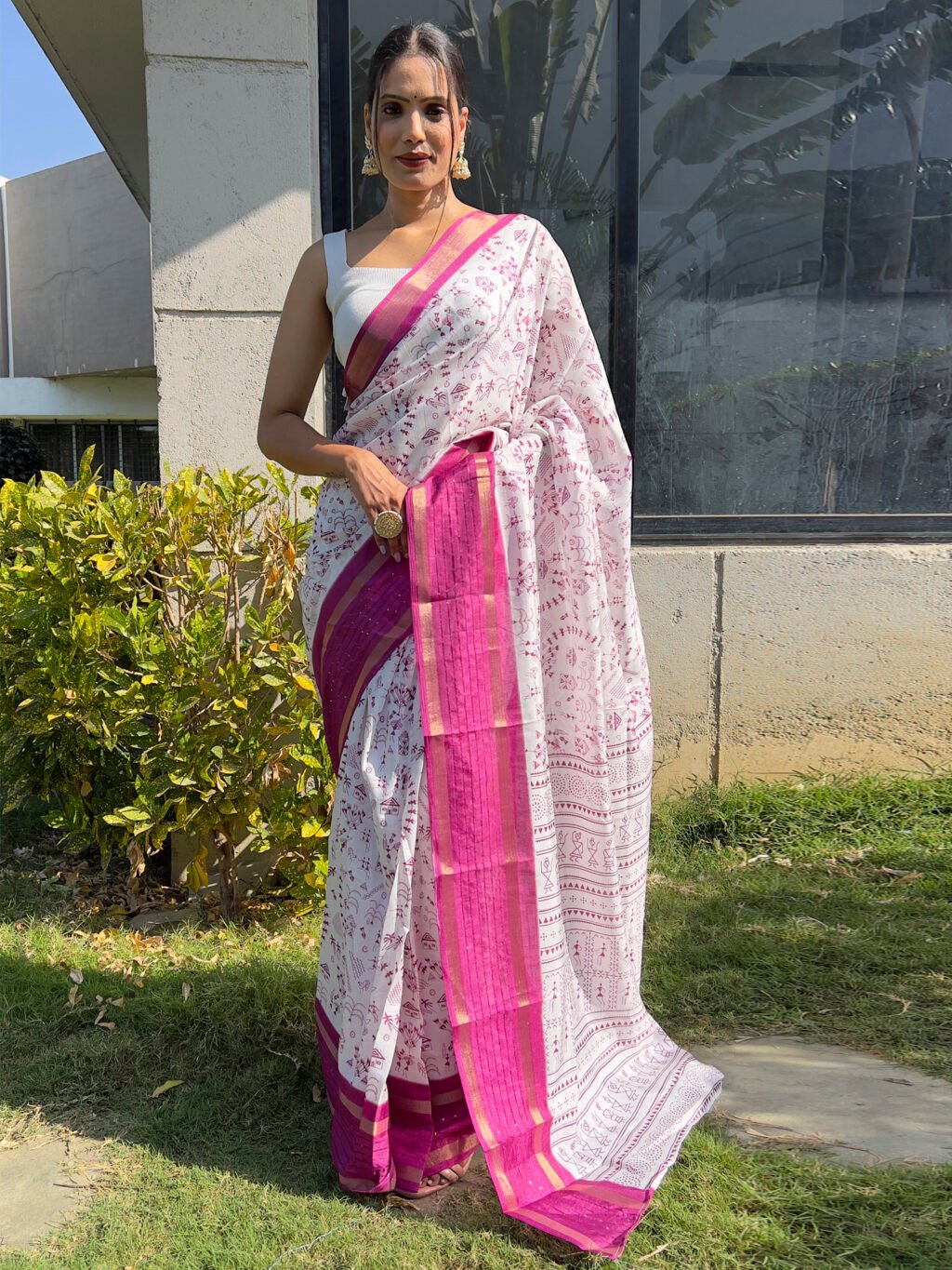 Image of White Silk Saree