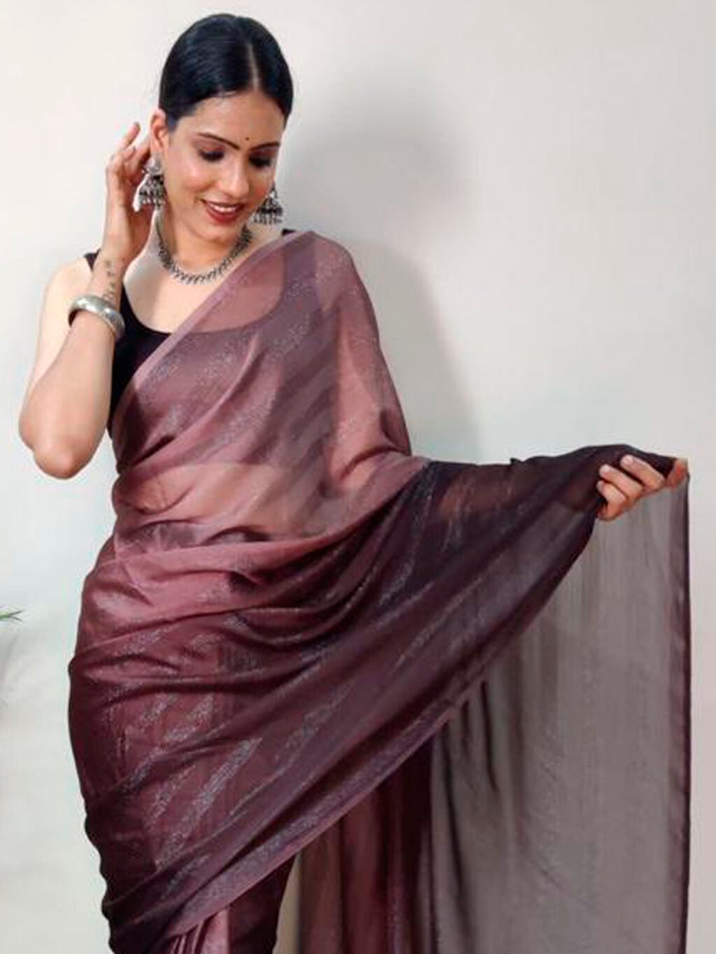 Burgundy Georgette Saree - Image 3