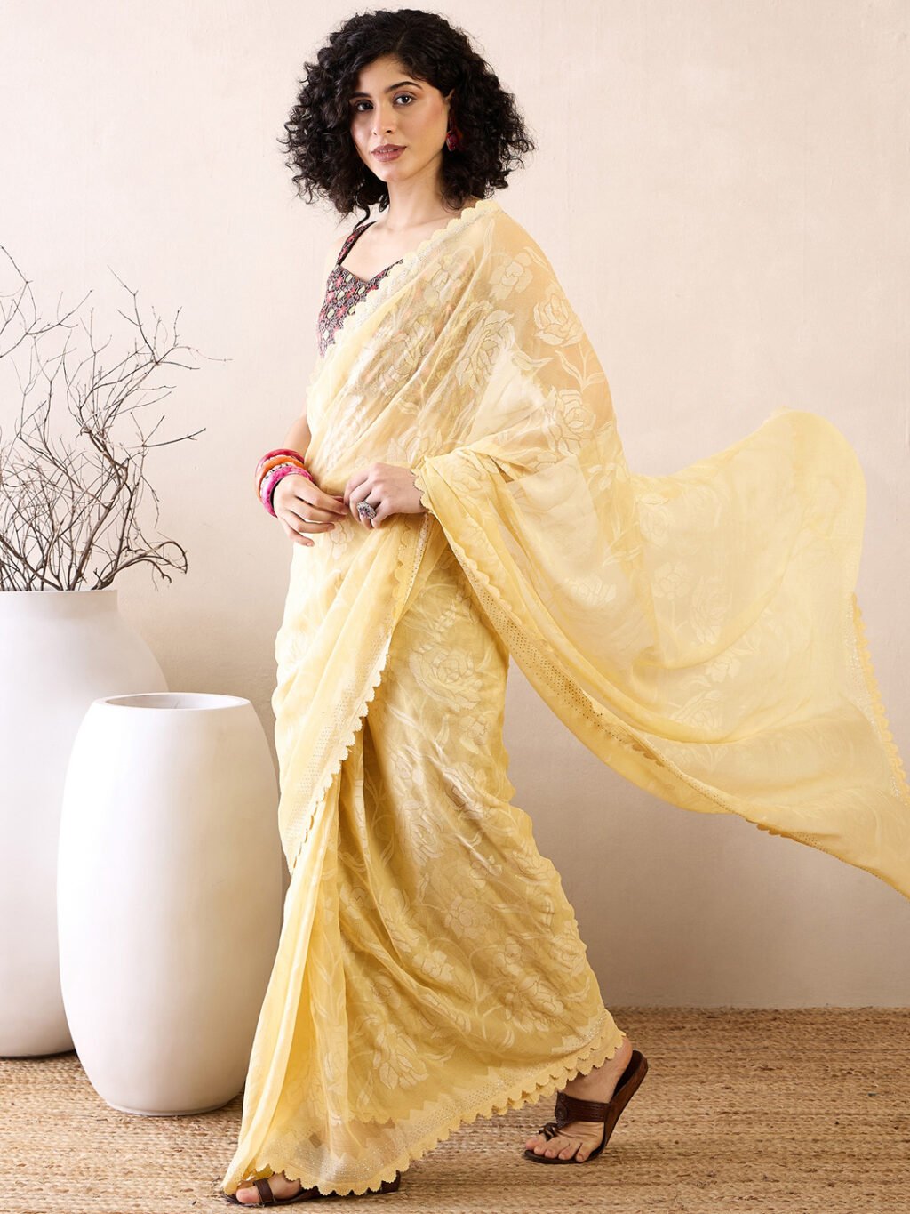 Yellow Chiffon Saree - Image 3
