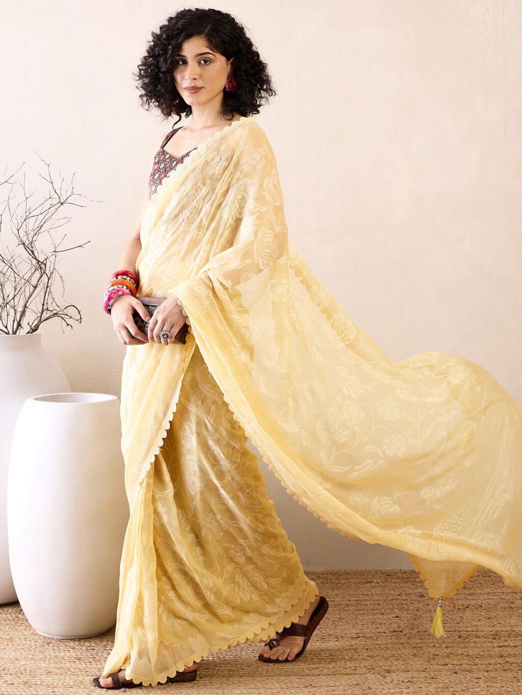 Yellow Chiffon Saree - Image 4
