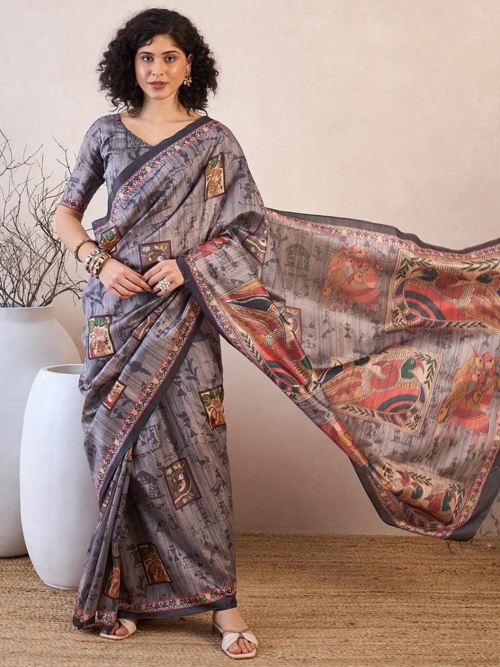 Image of Charcoal Grey Silk Saree