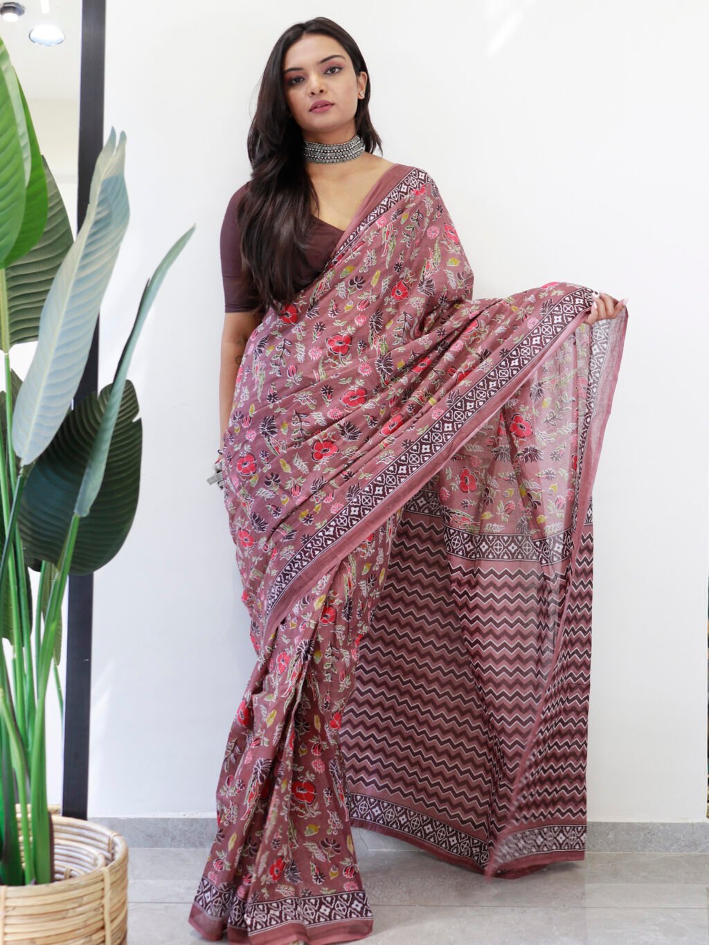Image of Brown Cotton Saree