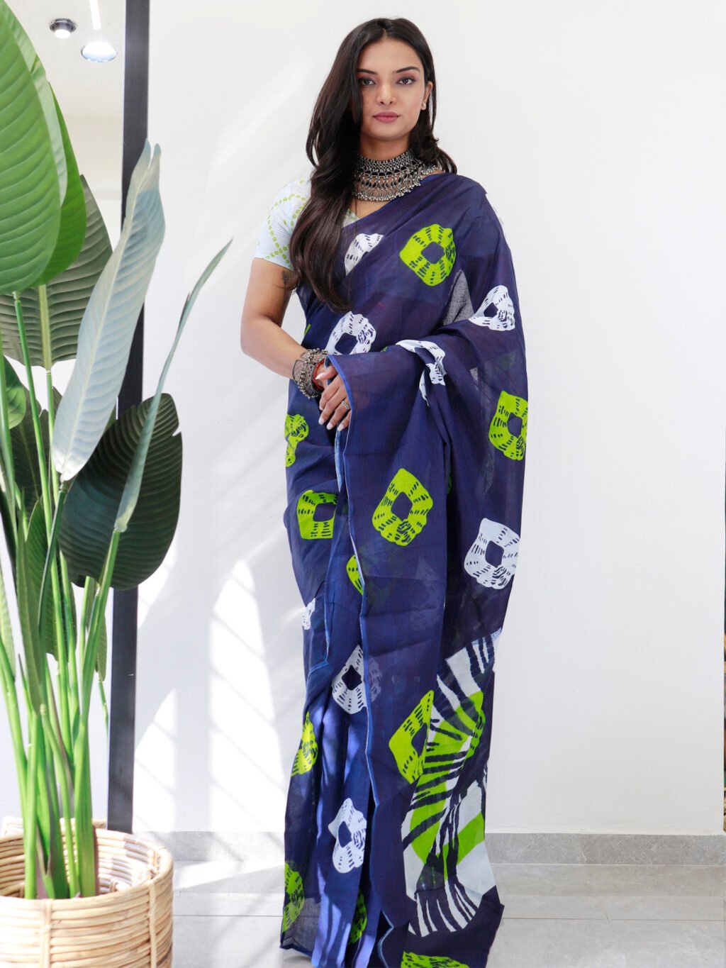 Image of Navy Blue Cotton Saree