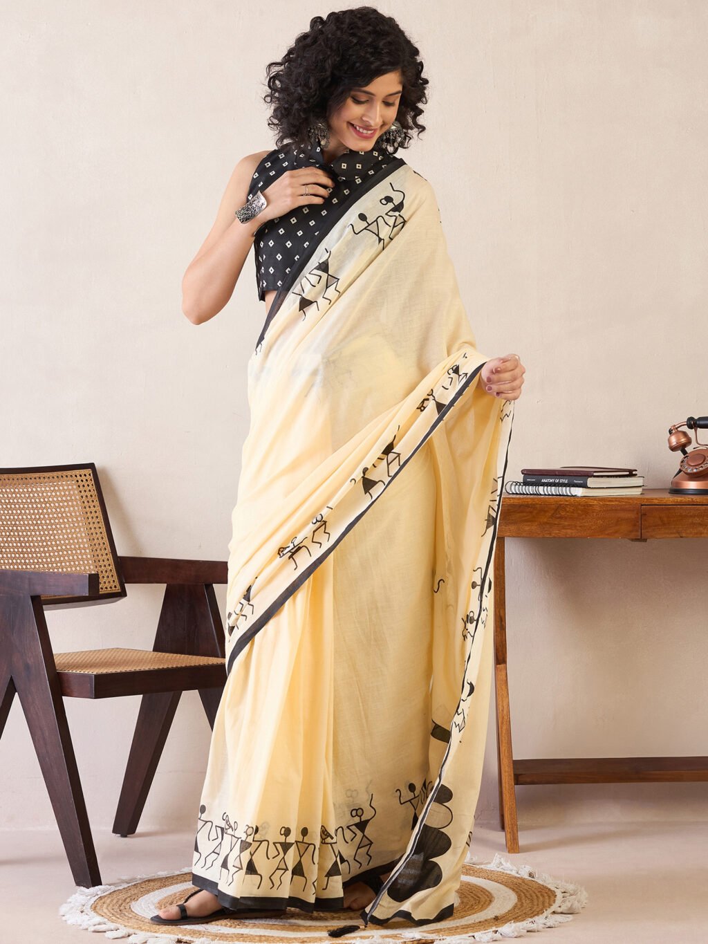 Image of Yellow Cotton Saree