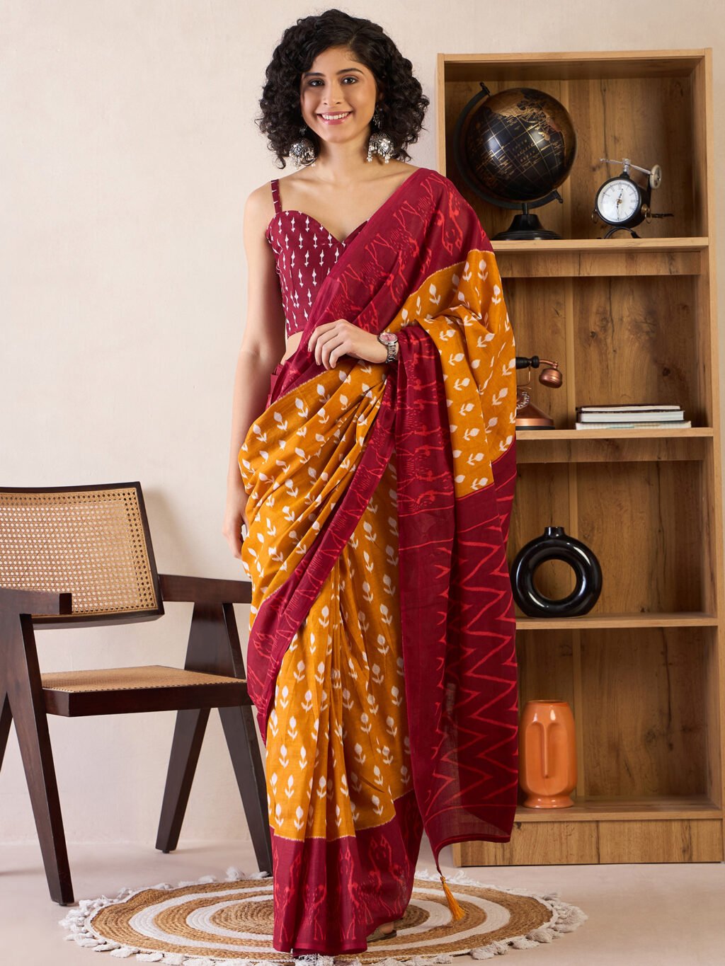 Image of Mustard Cotton Saree
