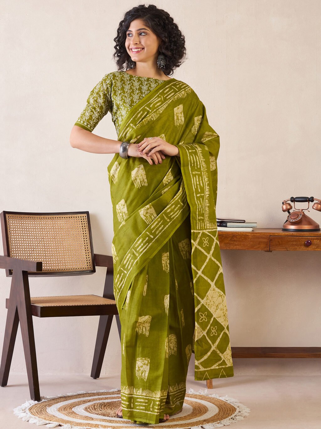 Image of Olive Cotton Saree