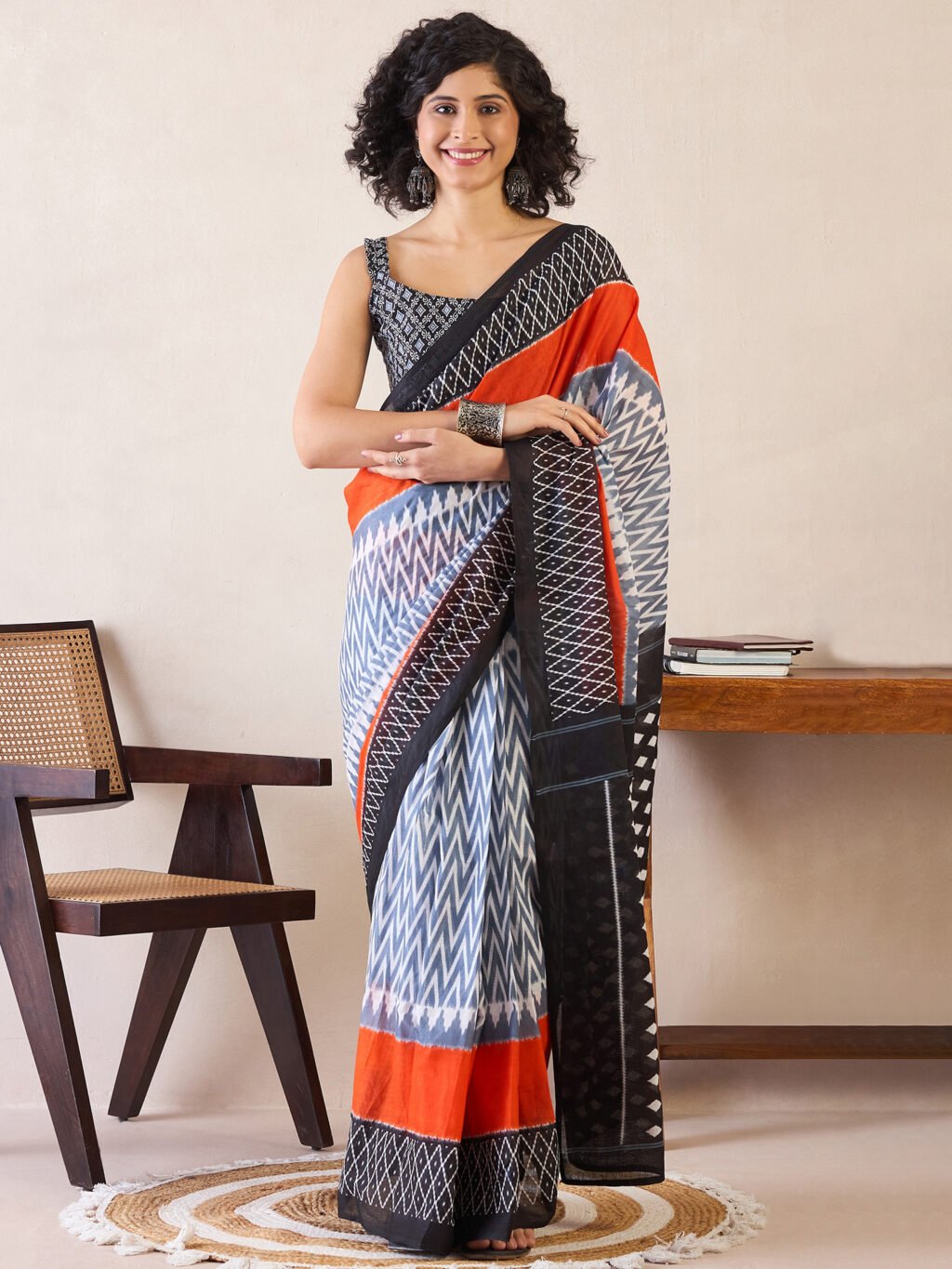 Image of Grey Cotton Saree