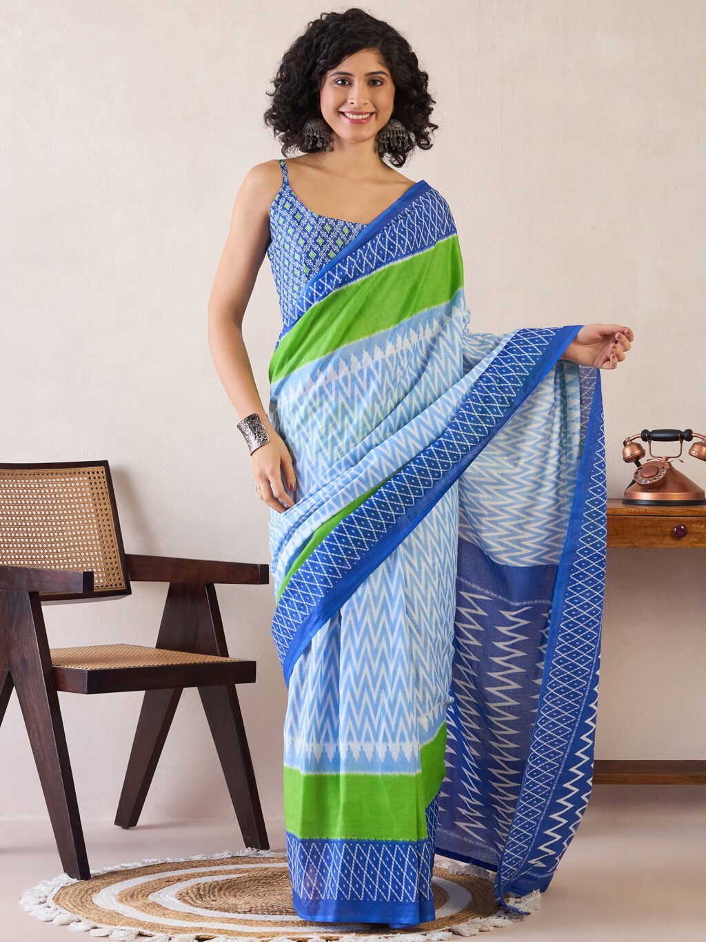 Image of Light Blue Cotton Saree