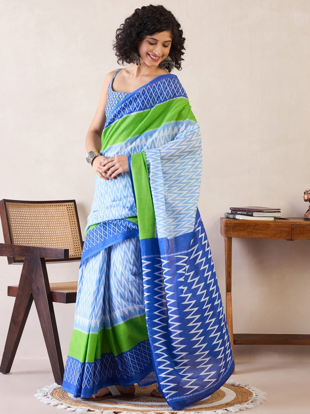Light Blue Cotton Saree - Image 3