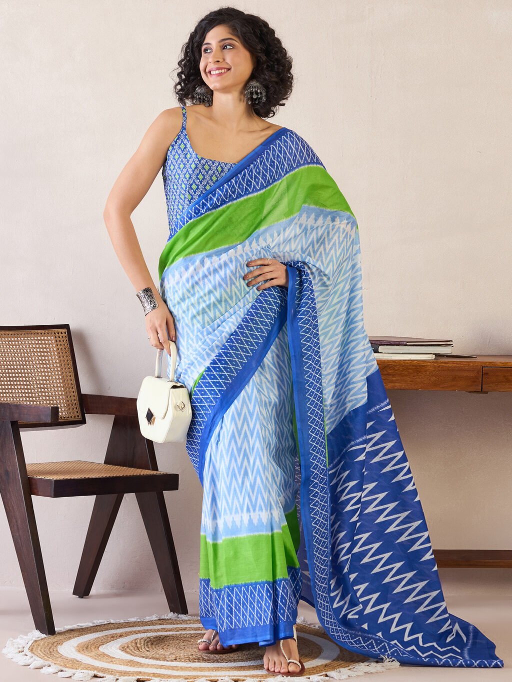 Light Blue Cotton Saree - Image 4