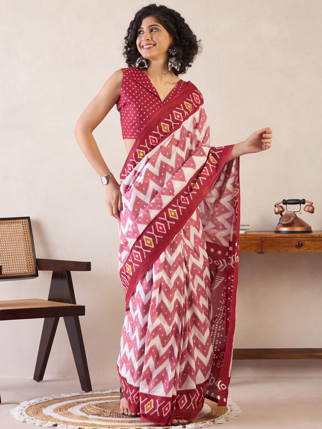 Image of Maroon Cotton Saree
