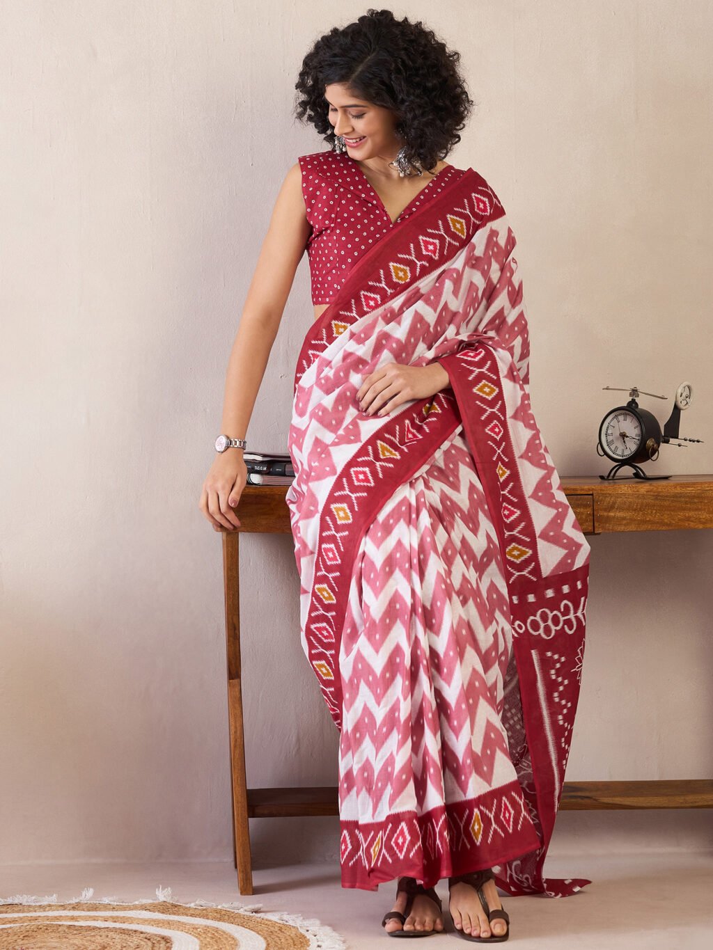 Maroon Cotton Saree - Image 4