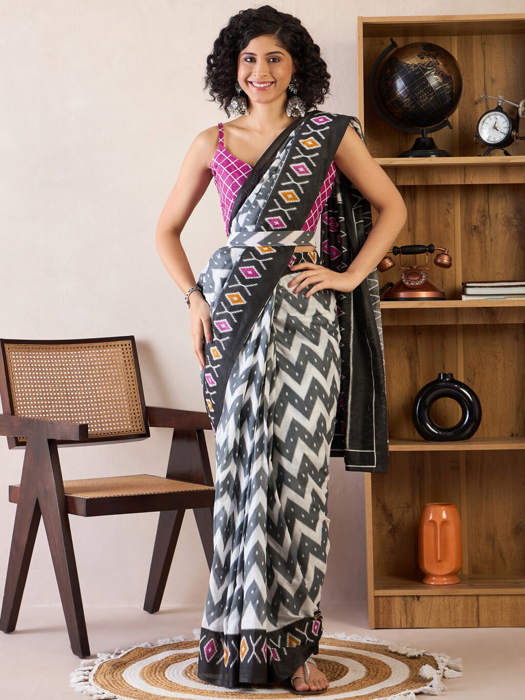 Image of Charcoal Grey Cotton Saree