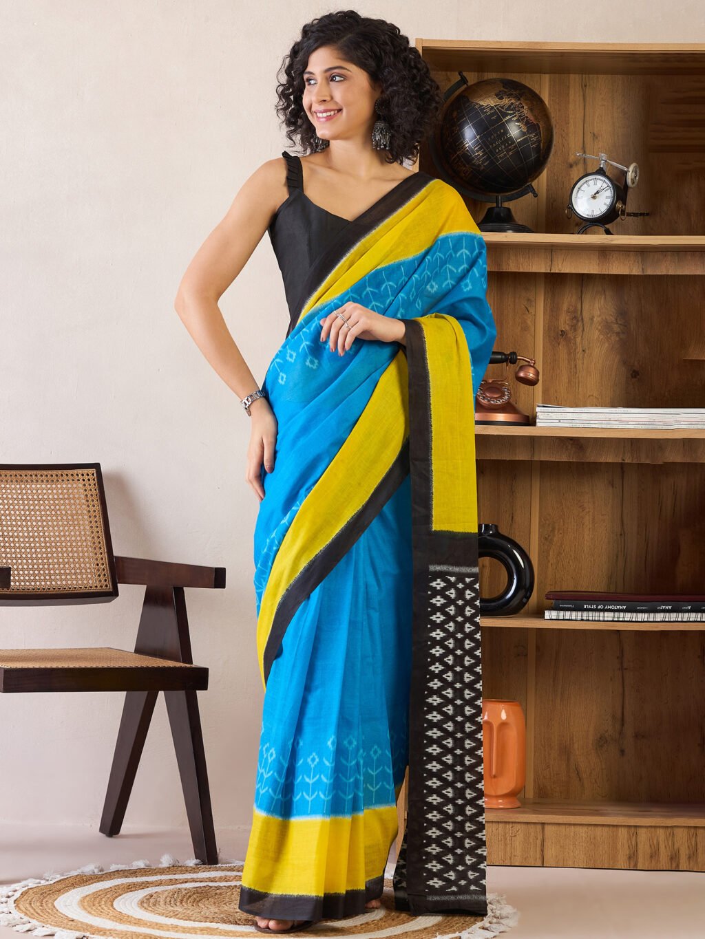 Image of Blue Cotton Saree