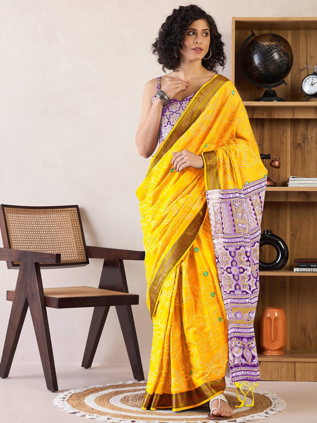 Image of Yellow Cotton Saree