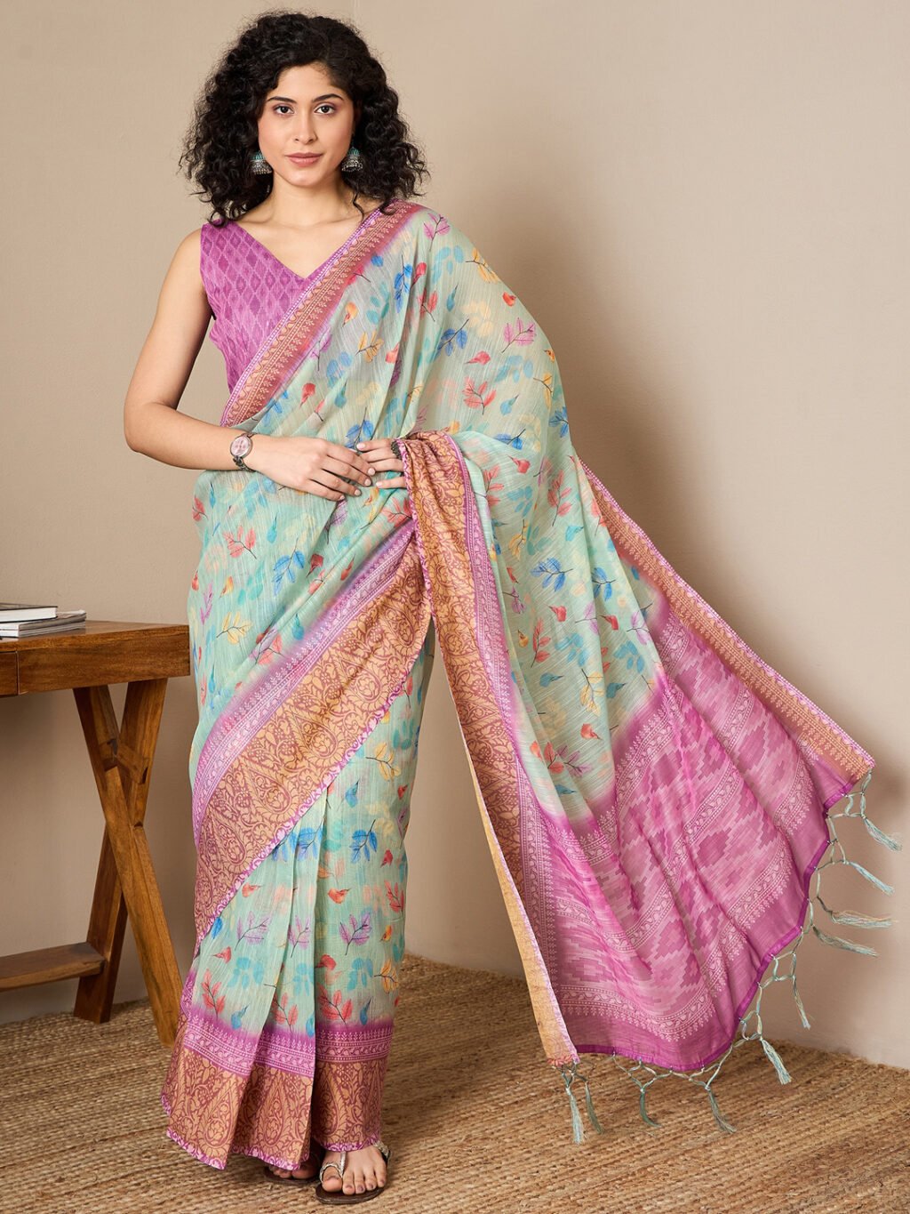 Image of Sea Green Silk Saree