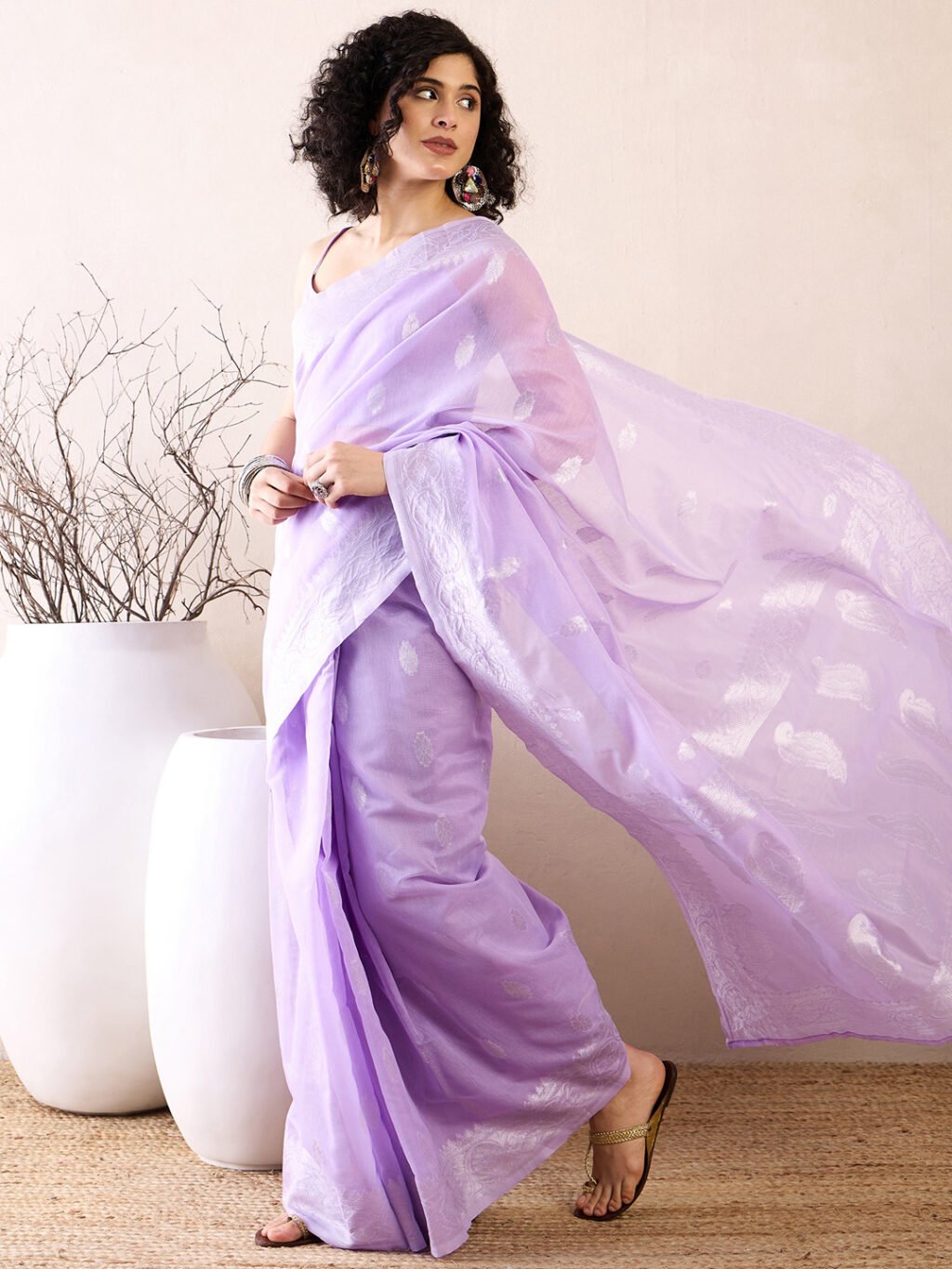 Lavendar Silk Saree - Image 3