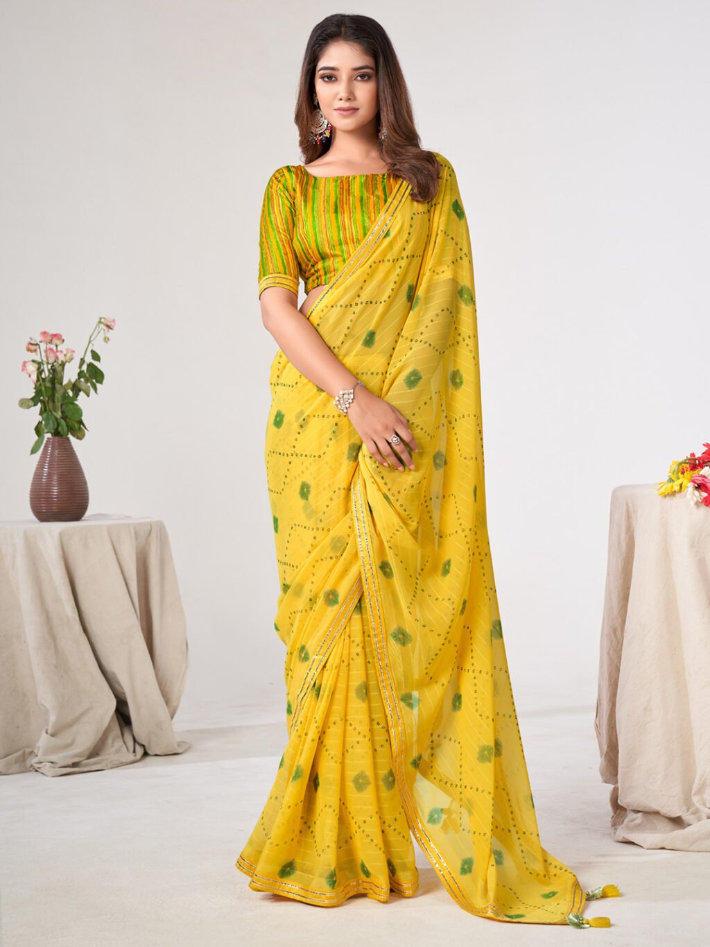Image of Yellow Georgette Saree