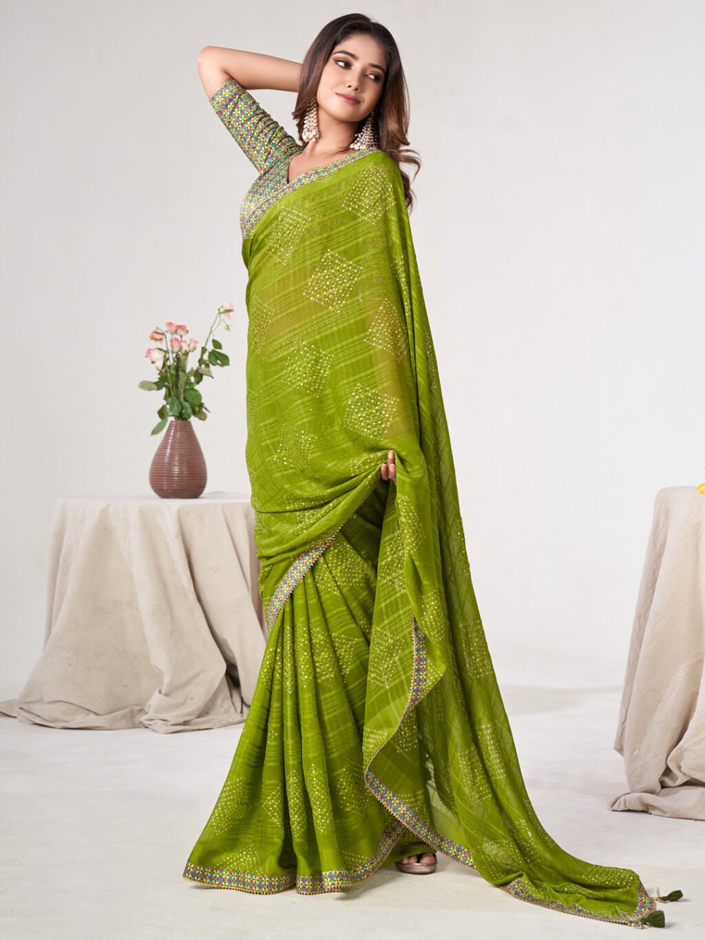 Image of Green Georgette Saree