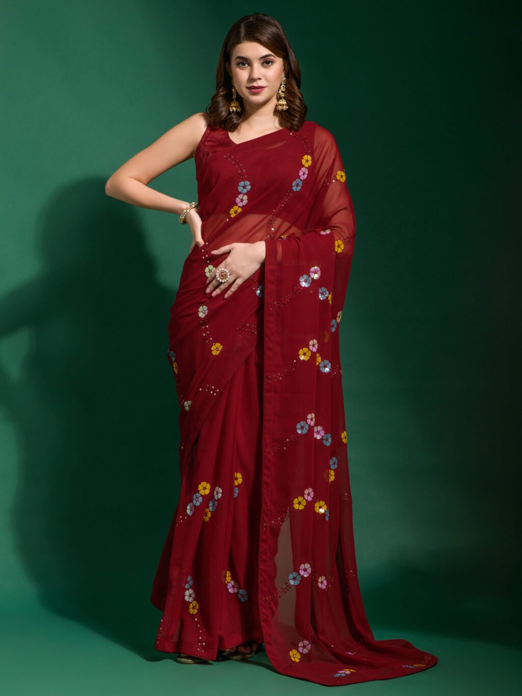 Image of Maroon Georgette Saree