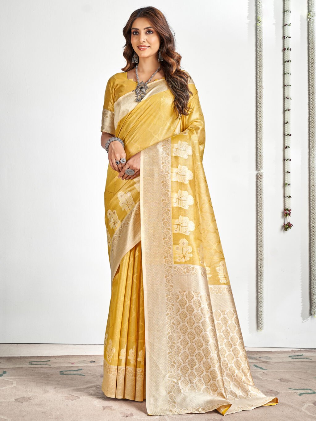 Image of Yellow Cotton Saree