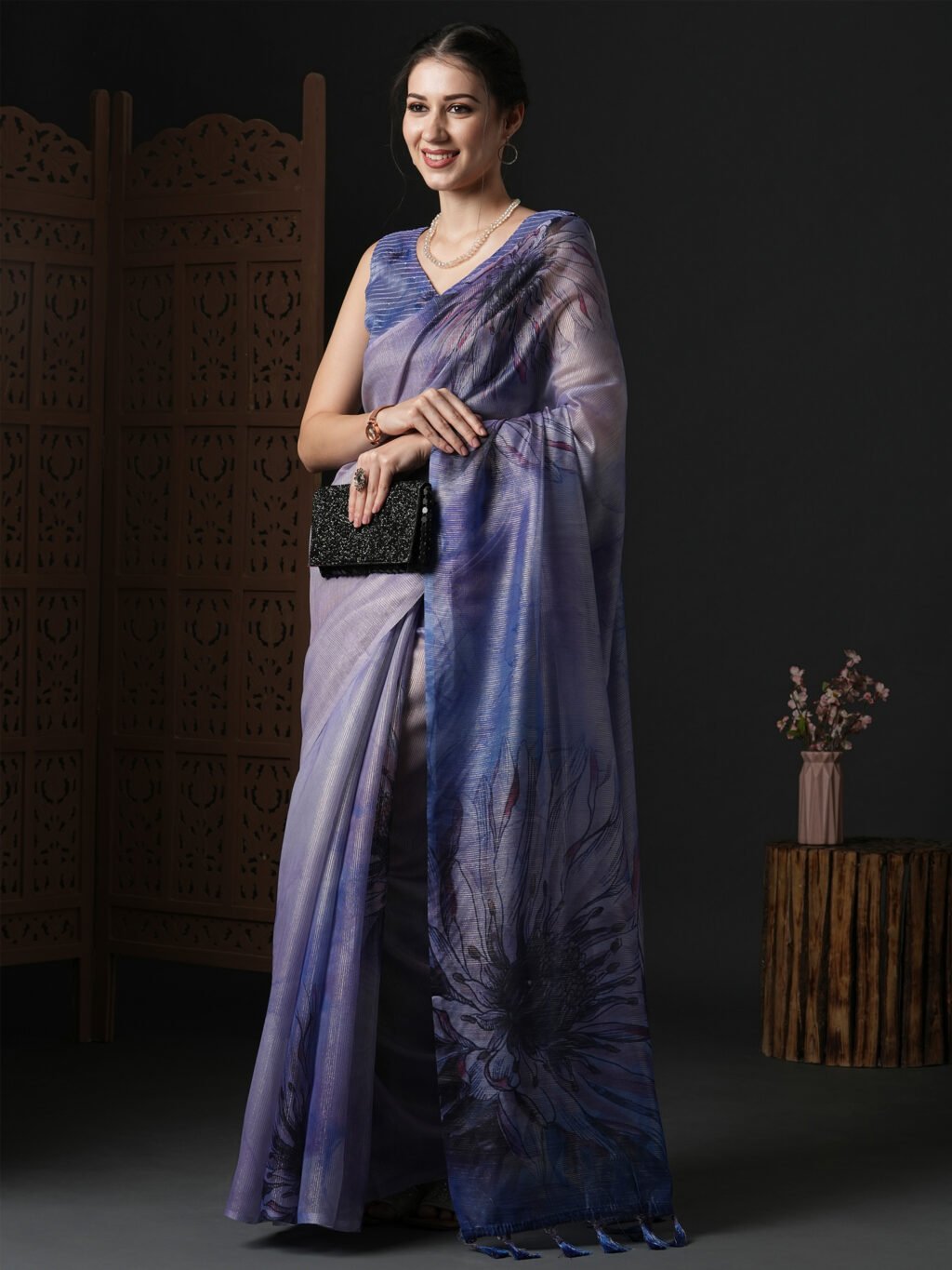 Elegant Blue Organza Silk Saree - Image 3