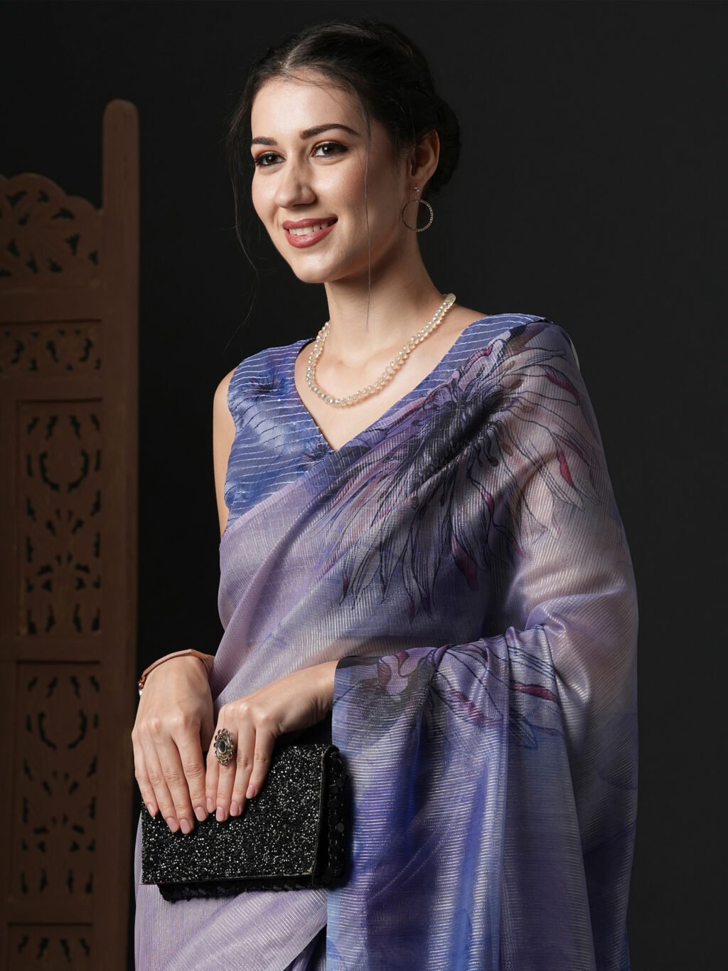 Elegant Blue Organza Silk Saree - Image 4