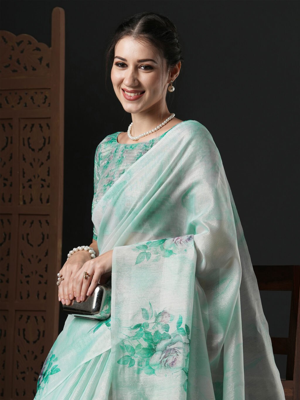 Sea Green Organza Silk Saree - Image 4