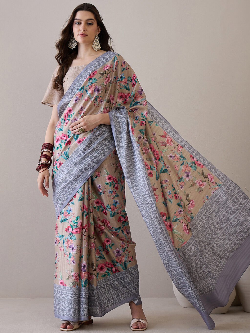 Image of Beige Silk Saree