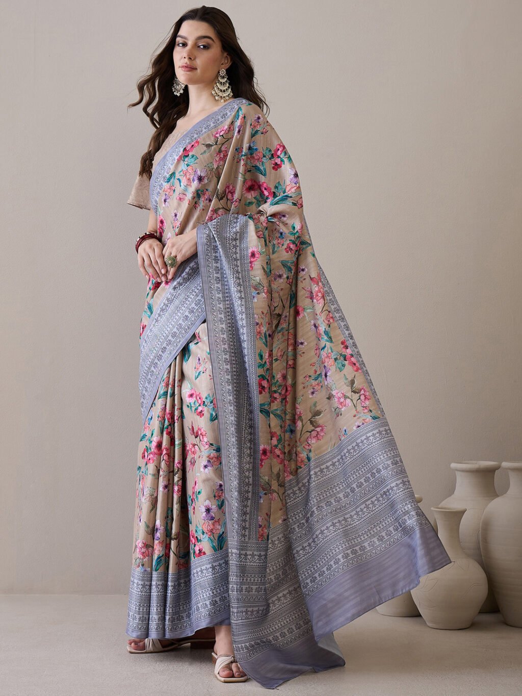 Beige Silk Saree - Image 3