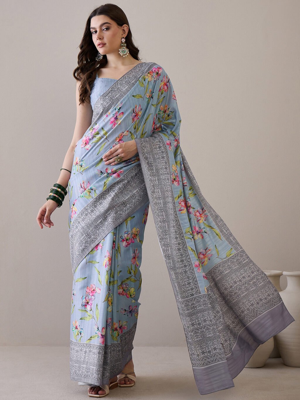 Image of Grey Silk Saree