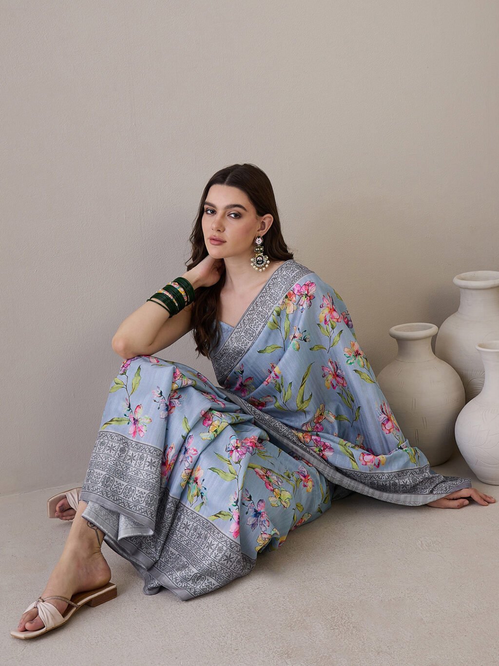 Grey Silk Saree - Image 4
