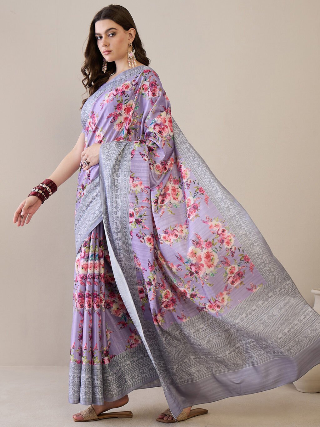 Lavendar Silk Saree - Image 3