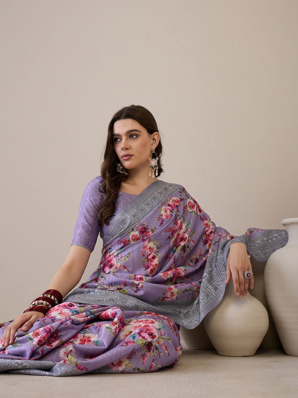 Lavendar Silk Saree - Image 4