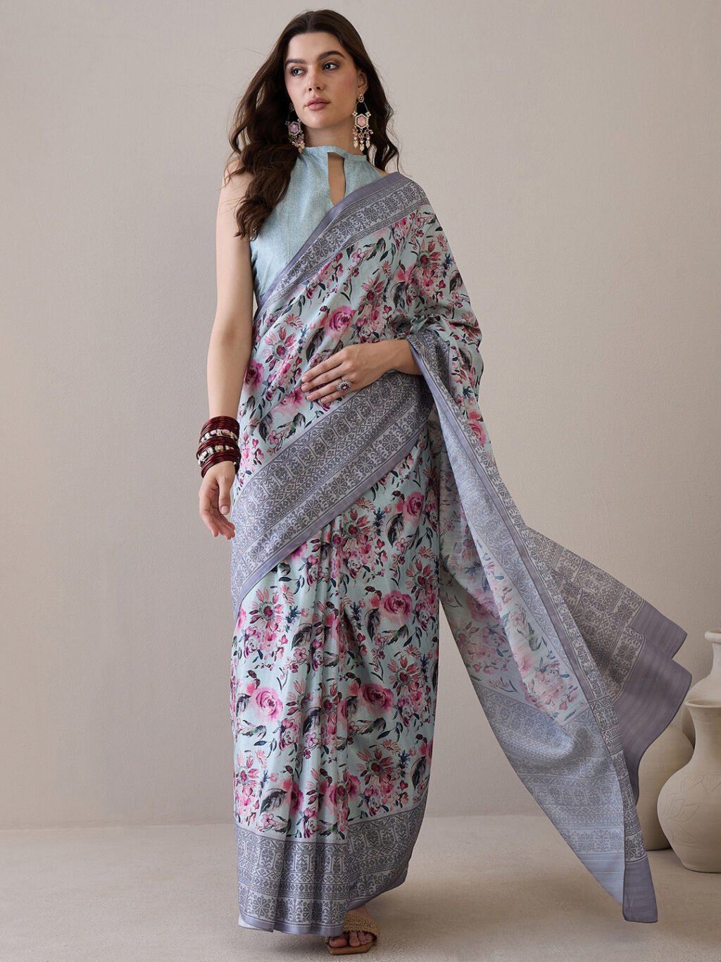Image of Turquoise Blue Silk Saree