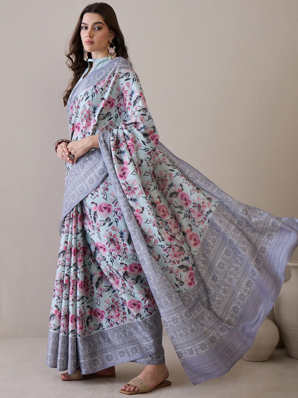 Turquoise Blue Silk Saree - Image 3