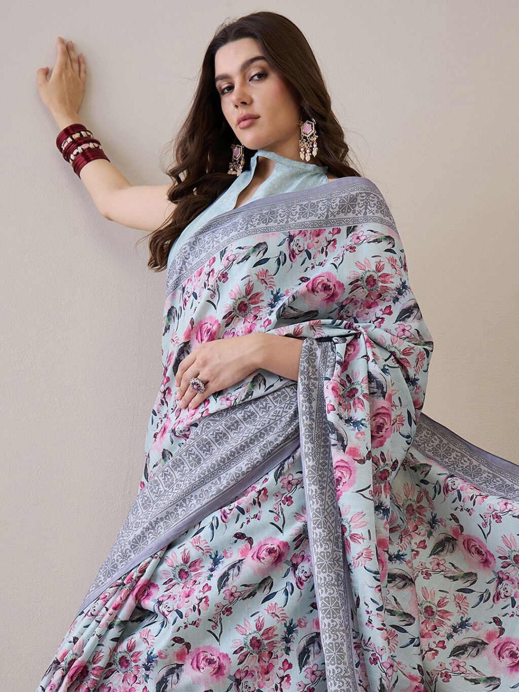Turquoise Blue Silk Saree - Image 4