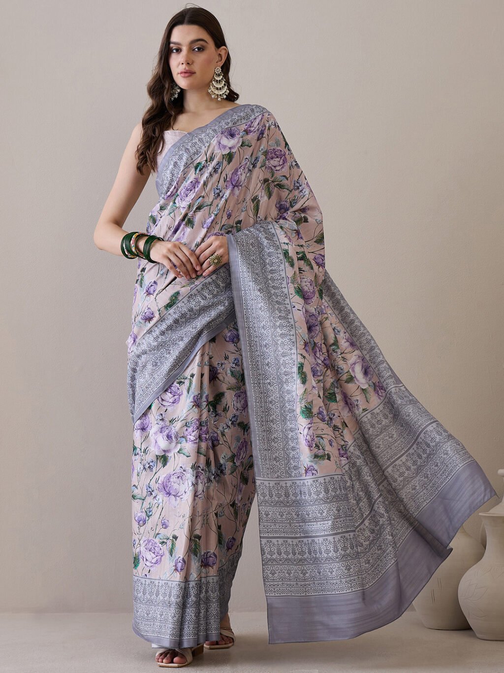 Image of Beige Silk Saree