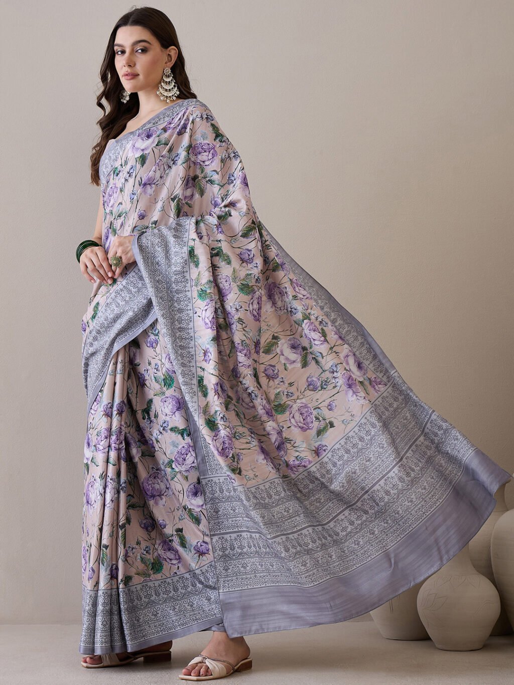 Beige Silk Saree - Image 3