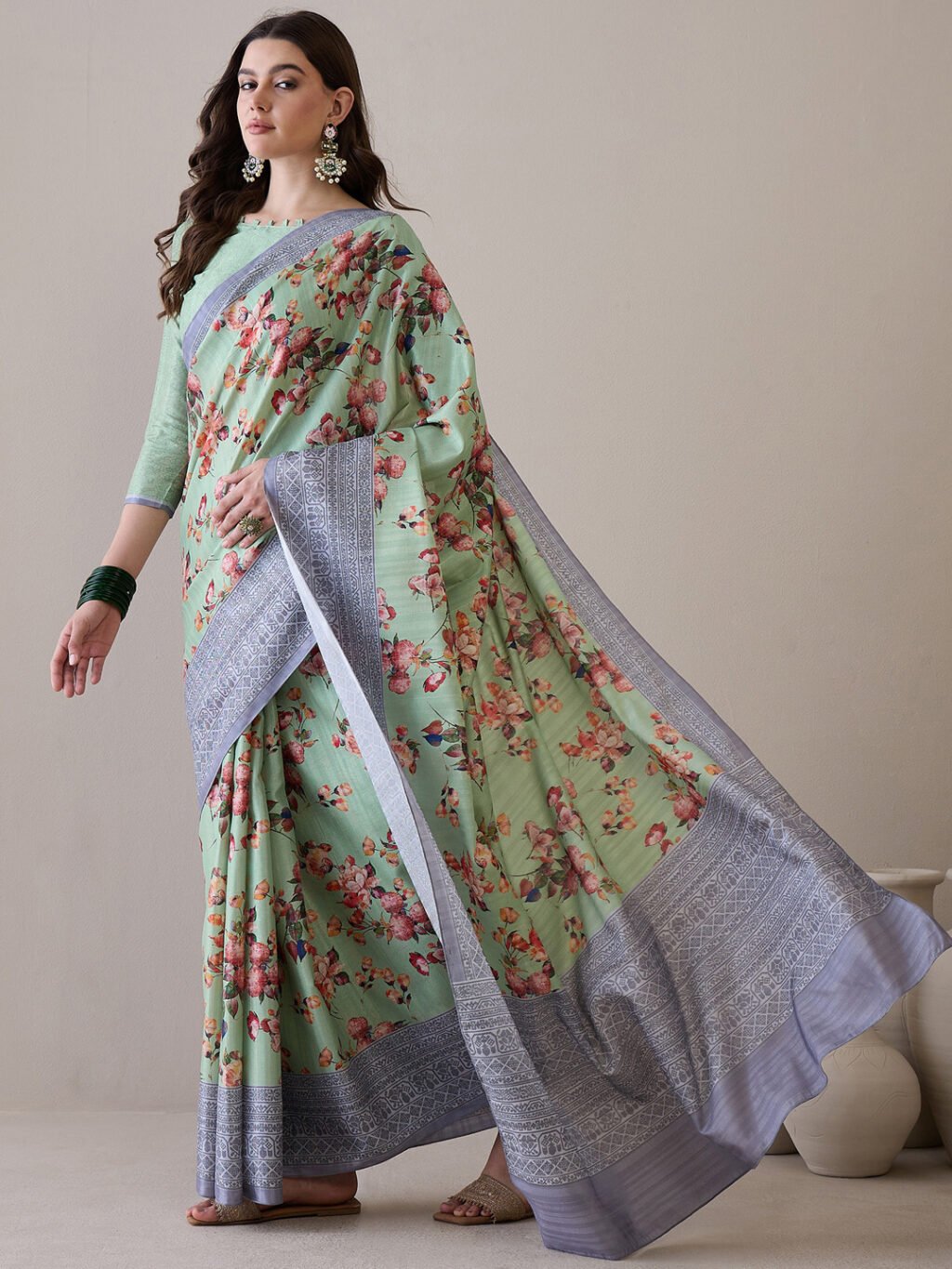 Light Green Silk Saree - Image 3