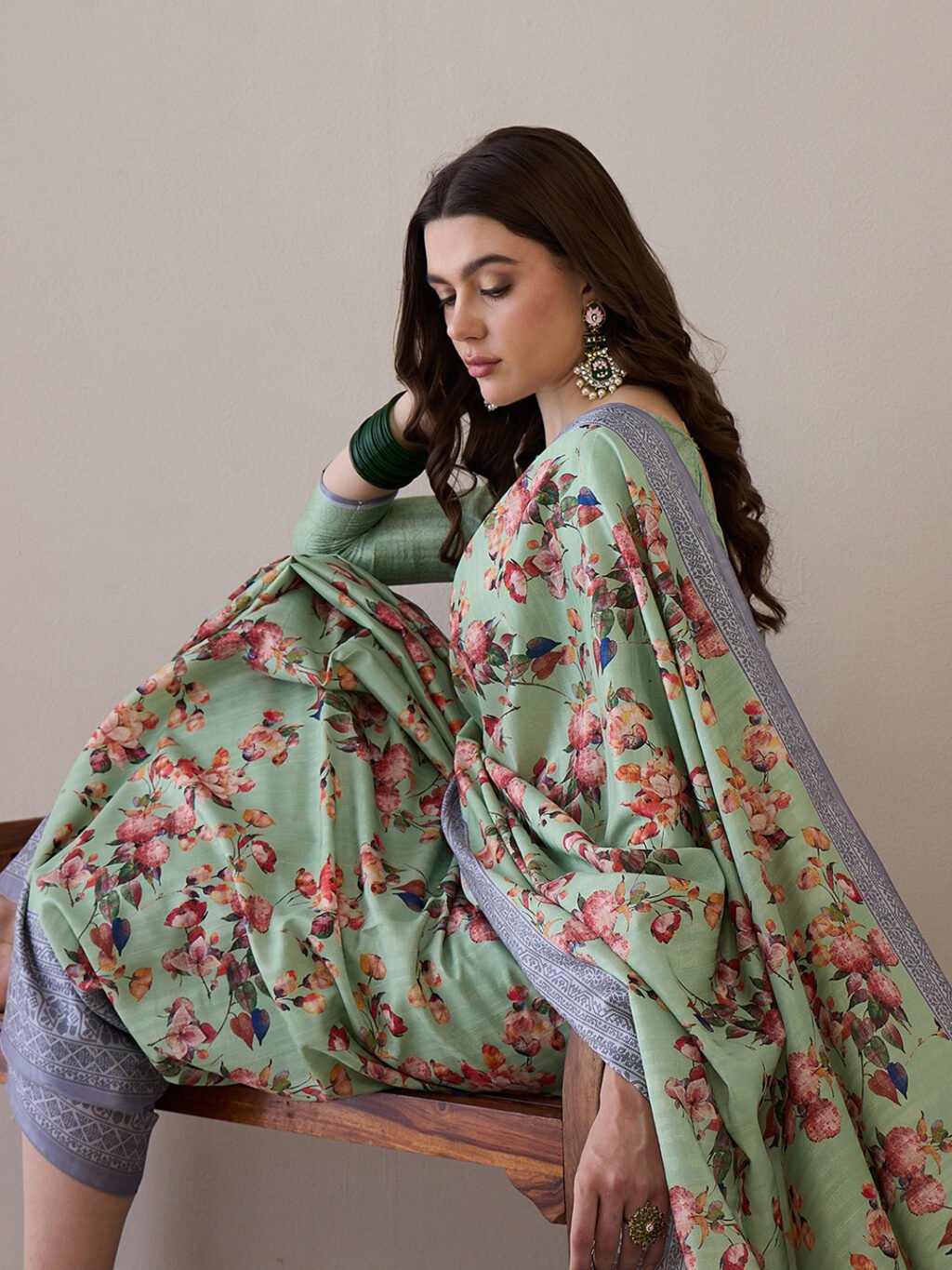 Light Green Silk Saree - Image 4