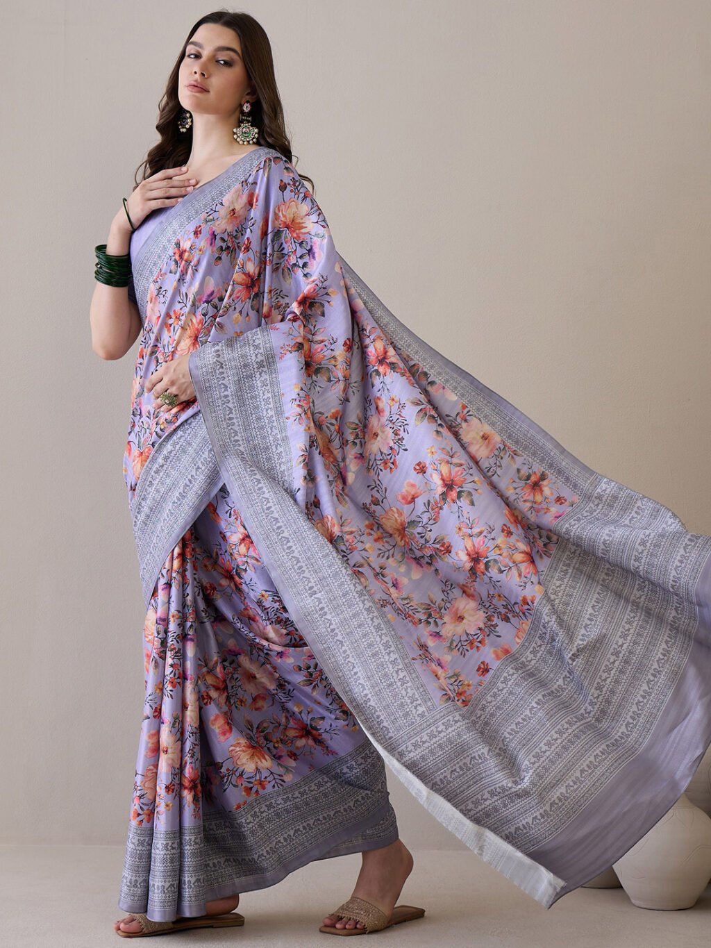 Lavendar Silk Saree - Image 3